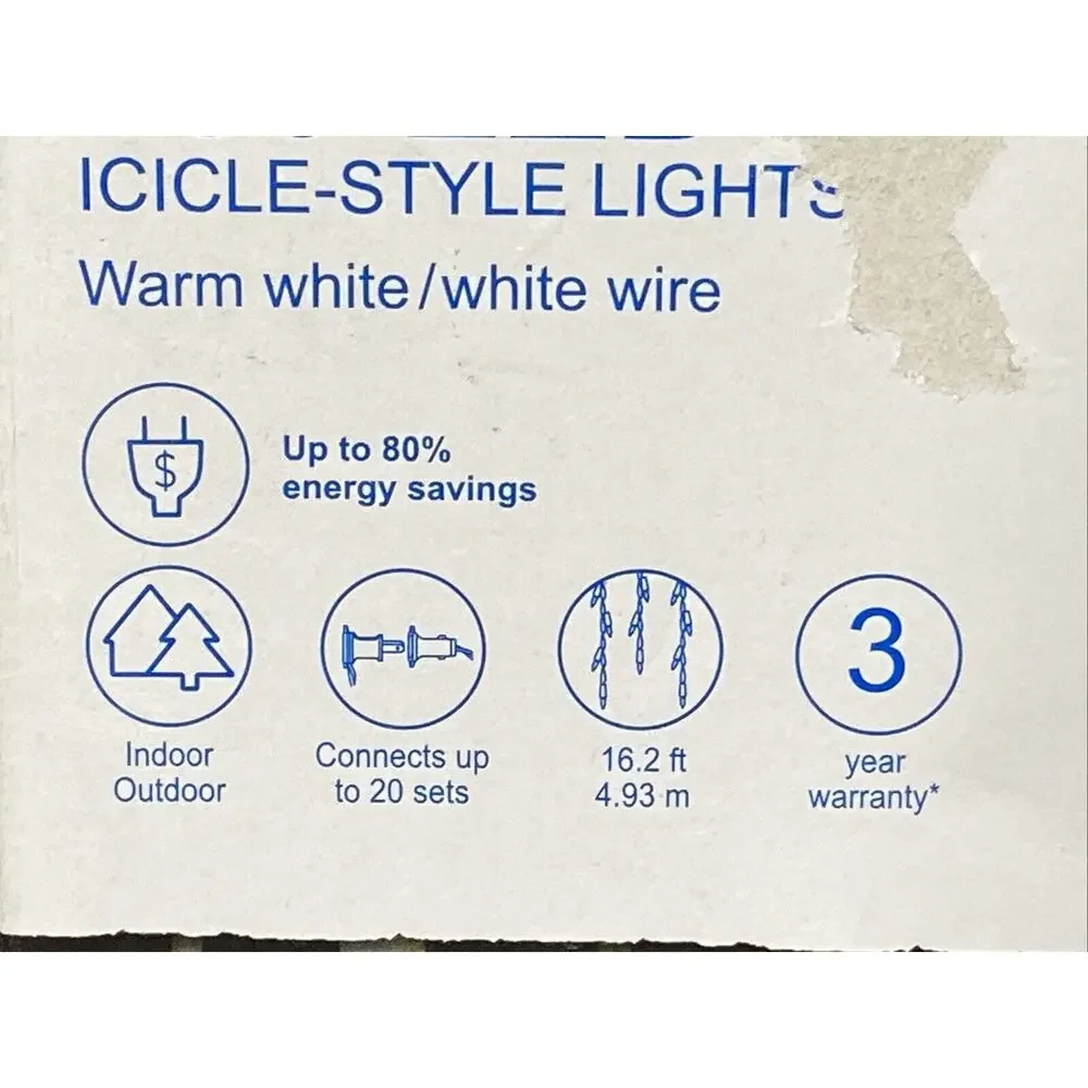 GE Staybright 150 LED Icicle Style Lights Warm White Indoor Outdoor 16 Ft String